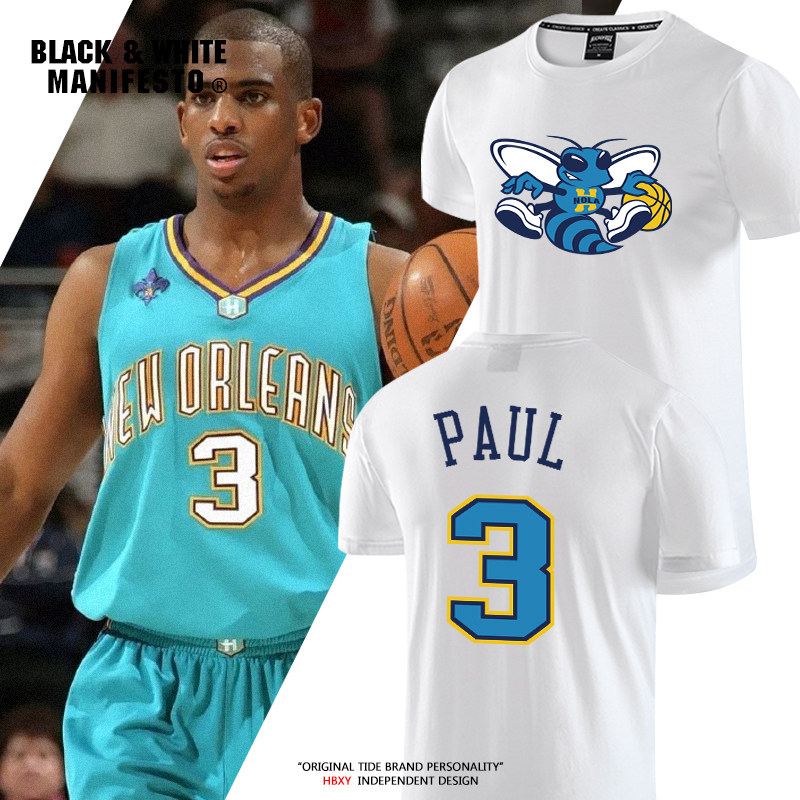 克里斯保罗短袖t恤黄蜂队复古标志球衣半袖篮球运动半袖休闲男棉