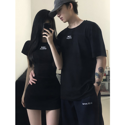 修身显瘦弹力刺绣logo短袖包臀裙