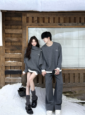 情侣装秋冬2025新款ins超火毛衣男女韩版宽松法式针织衫外套潮牌