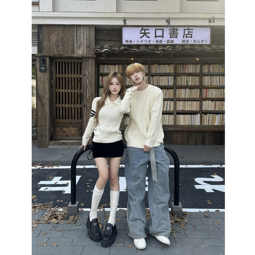 韩系简约基础气质显瘦翻领毛衣女