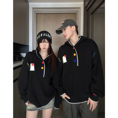 慵懒风高级感美式连帽情侣毛衣