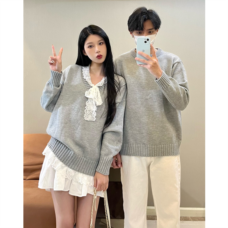 氛围感灰色软糯毛衣针织衫+裙子