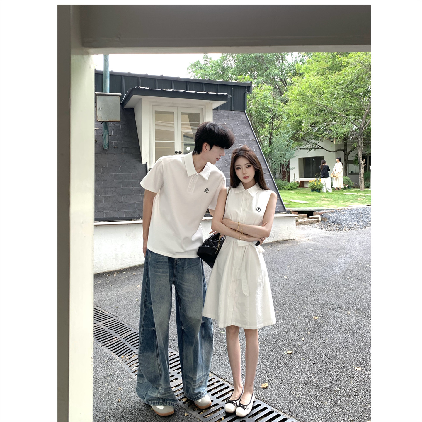 小众设计感情侣装夏季2026韩版短袖t恤男女连衣裙法式一裙一衣潮