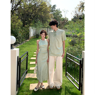 t恤女旗袍连衣裙法式 新中式 小众设计感短袖 夏季 一裙一衣潮 情侣装