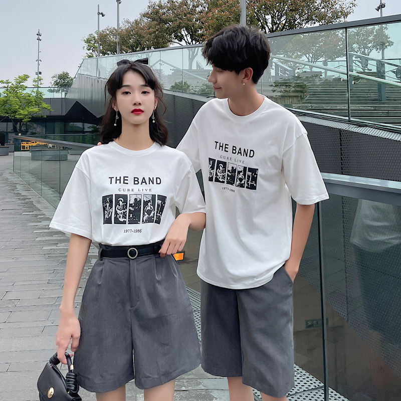  情侣装夏季新款短袖T恤两件套装韩版宽松小众设计感一套ins超火潮