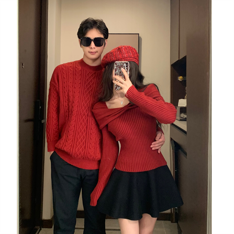 氛围感红色显瘦上衣裙子新年穿搭