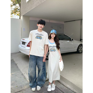 t恤男女连衣裙法式 小众设计感情侣装 短袖 2026韩版 一裙一衣潮 夏季