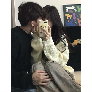 情侣装秋冬2024新款ins超火毛衣男女韩版宽松法式针织衫外套潮牌