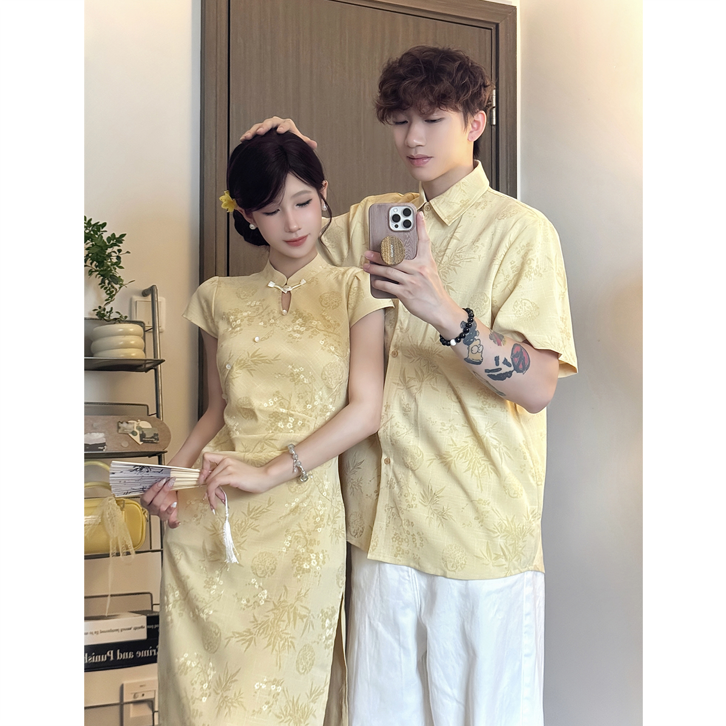 绝美旗袍黄色年轻款少女新中式