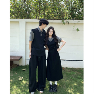 t恤男女连衣裙法式 小众设计感情侣装 短袖 2026韩版 一裙一衣潮 夏季