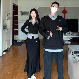 一衣一裙ins潮牌 连衣裙两件套法式 小众设计感情侣装 春秋2024韩版