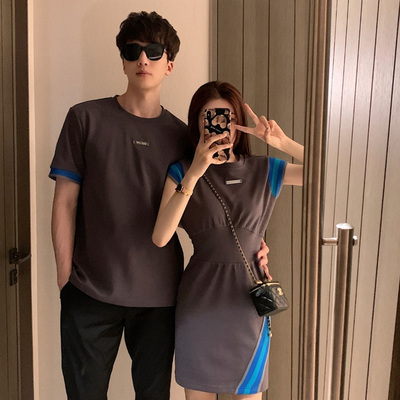 taobao agent Summer short sleeve T-shirt, small dress, skirt, couple clothing for lovers, french style, trend of season, Korean style