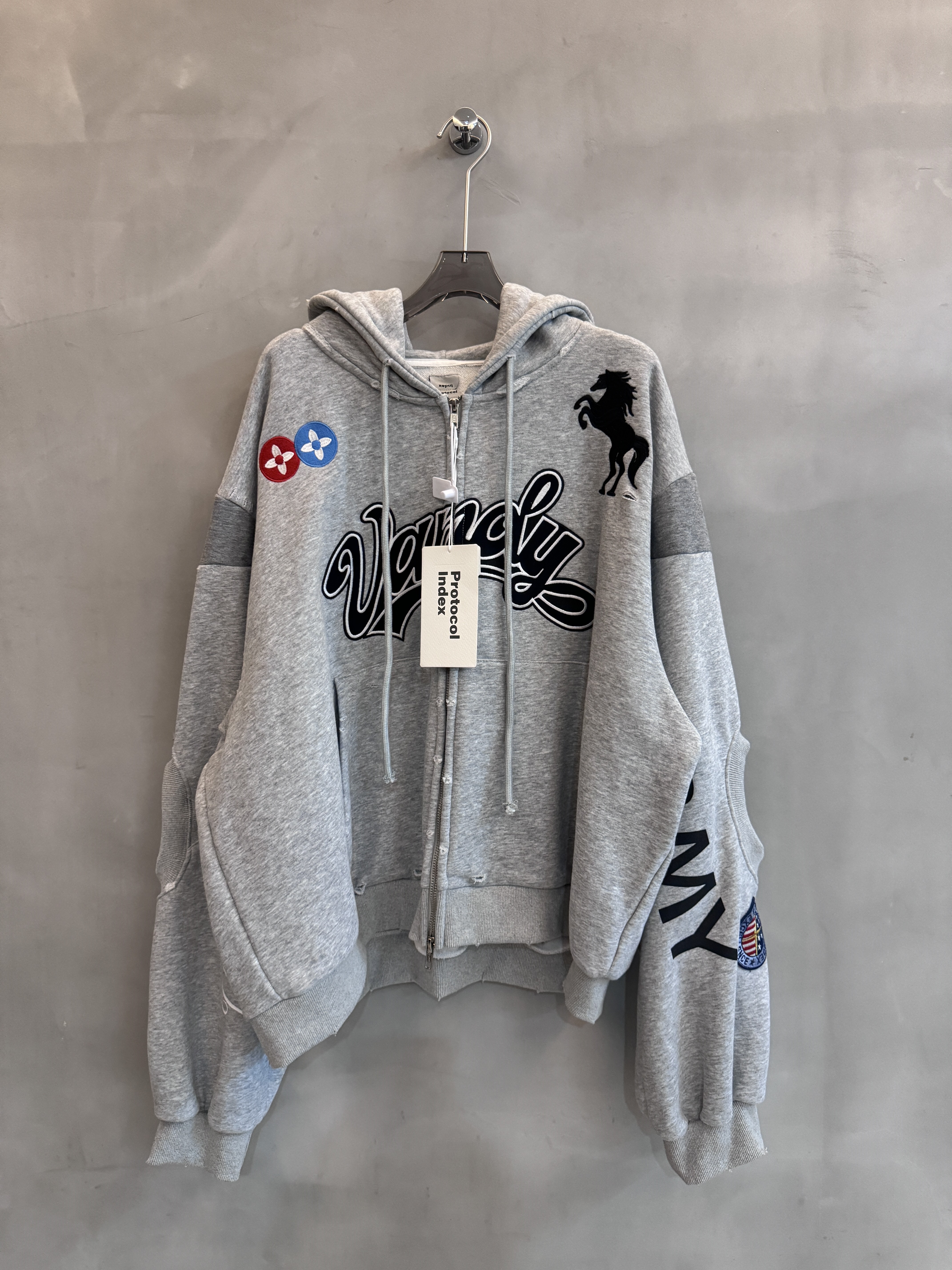 thumbnail for Protocol index 25FW co-branded war horse zipper hoodie American casual distressed worn jacket trend