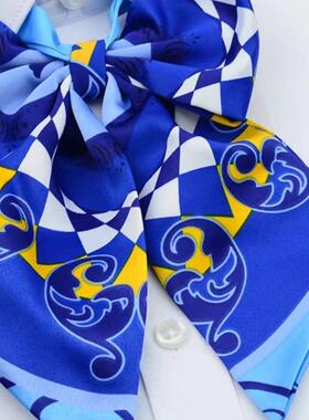 蓝色格子领花蝴蝶结丝巾免打花内蒙古无标记款蝴蝶结领花衬衫配饰