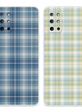 蓝色格子适用1+11一加10pro手机壳12/9R简约8t文艺7绿色格纹6小清新5六七八九十二Ace2女款3软