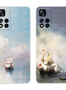 海上帆船适用小米红米note12手机壳11t文艺10pro+油画小清新9/8/7/5探索版4x女款轻薄软十