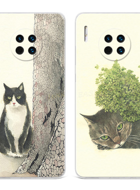 黑色猫咪适用华为mate30手机壳40pro+50e简约20x可爱10卡通9文艺8女款超薄软十