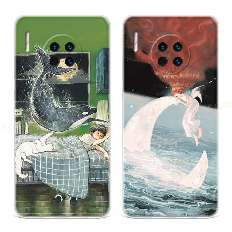 鲸梦摇篮曲适用华为mate30手机壳40pro+50e文艺20x治愈系10冷淡风9可爱8女款超薄软十