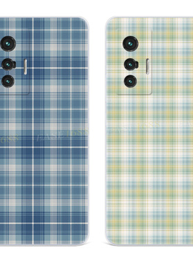 蓝色格子适用vivo x80手机壳x100x90x70x30pro+文艺x20x9x7x6plus绿色格纹s女款软t