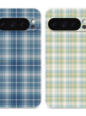 蓝色格子适用谷歌Pixel10手机壳9pro/8/7/6A文艺XL绿色格纹简约女款气囊防摔软