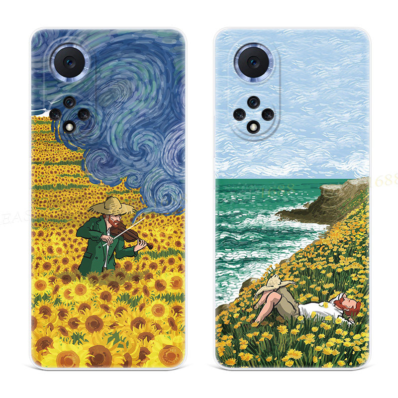 拉琴梵高适用华为nova12手机壳11文艺10小清新9/8se活力版7pro可爱6ultra超薄5z油画4e女款3i软2s