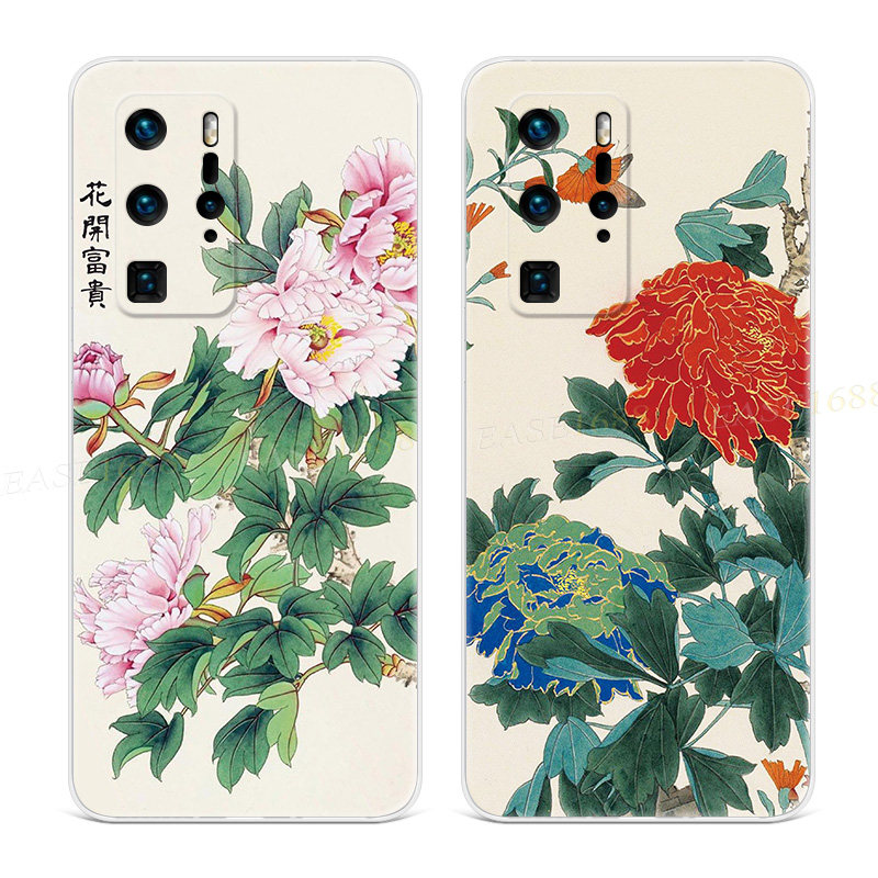 国画牡丹花适用华为p40手机壳P60P50p30p20pro+中国风长辈可用p10p9plus文艺女款软e十art