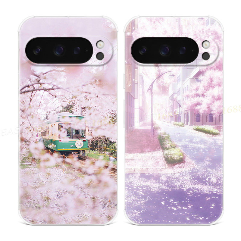 浪漫樱花火车适用谷歌Pixel10手机壳9pro/8/7/6A唯美文艺XL小清新女款气囊防摔软
