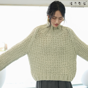 潘华尔姿秋冬简约手工编织粗针粗线高领套头毛衣女柔软马海毛加厚