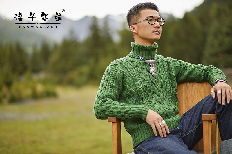 网红毛衣小哥高端定制手工编织毛衣男装高领麻花羊毛衫时尚大气新