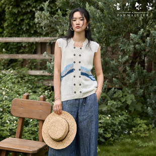不規(guī)則撞色國風(fēng)背心女重工手工編織高級定制針織寬松 潘華爾姿夏季