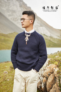 羊毛衫 高端定制纯手工编织 简约大气圆领套头插件袖 毛衣男式 新款