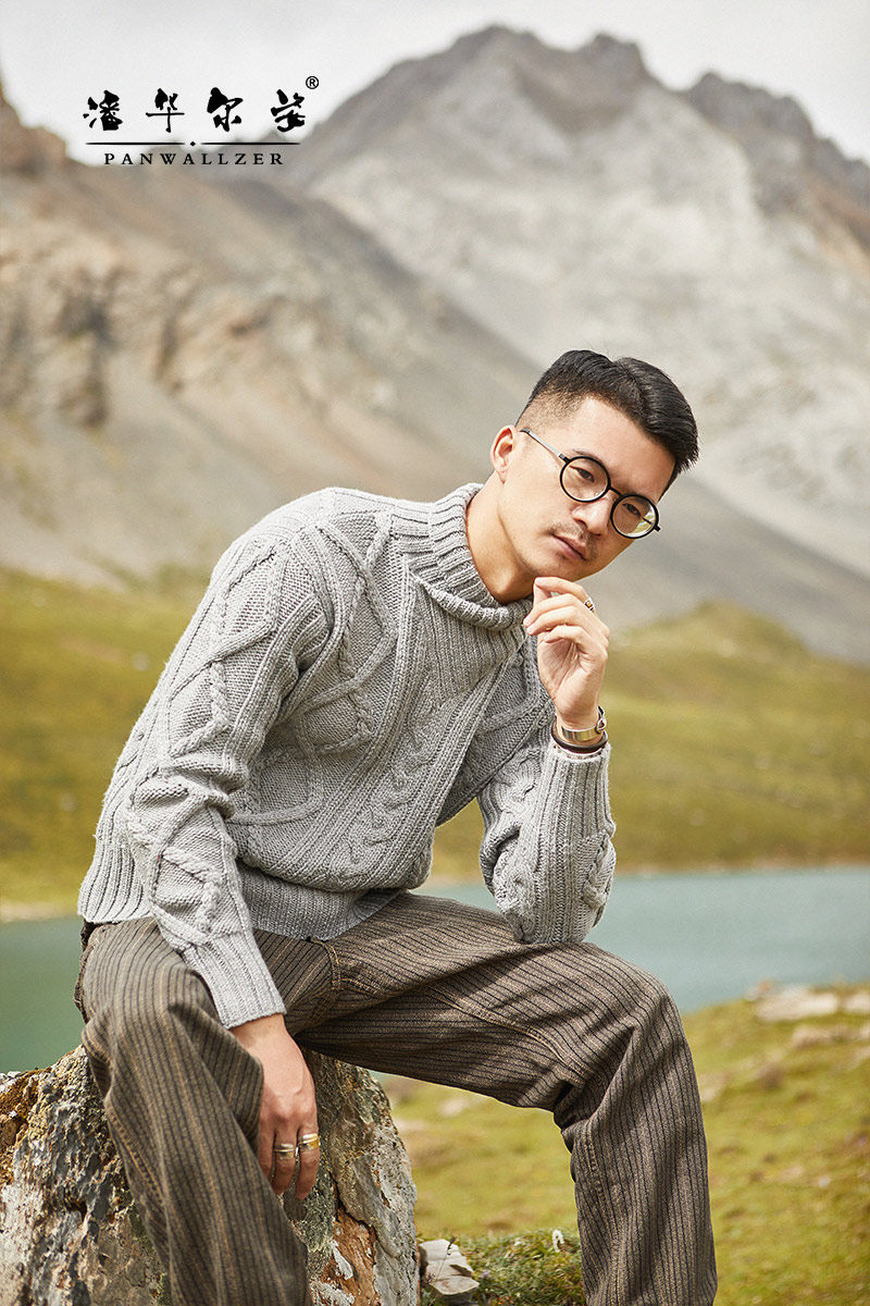 毛衣小哥潘华尔姿手工织羊毛衫男精致麻花小青果领时尚显瘦高定制