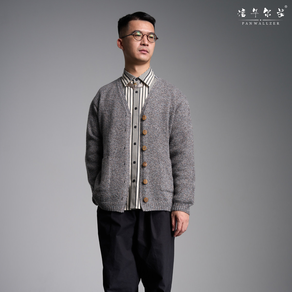 潘华尔姿高端手工毛衣简约平针时尚花线开衫休闲慵懒舒适秋冬全新