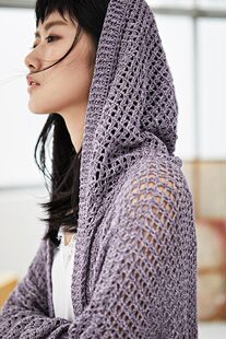 潘华尔姿手工编织定制早春薄开衫渔网毛衣外套帽衫女连帽镂空针织