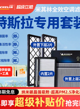 米其林空调滤芯适用特斯拉model Y毛豆丫model3内外置6片全套滤芯
