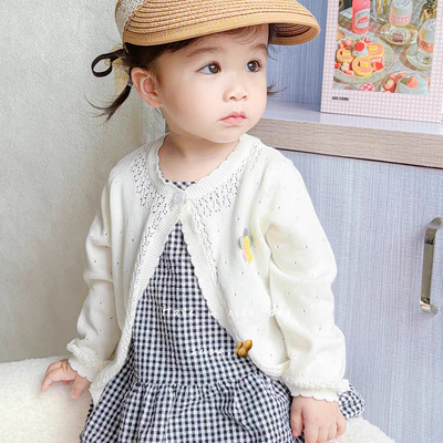 婴儿针织冰丝开衫夏季新款宝宝空调薄款防晒衣女童新生儿镂空外套