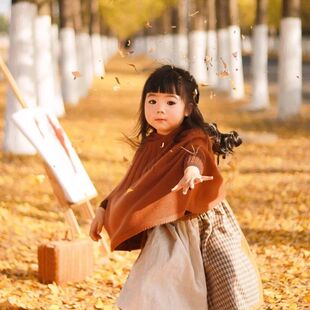 斗篷外套女女童感服装银杏高级慵懒披肩毛衣摄影舒适宽松艺术风
