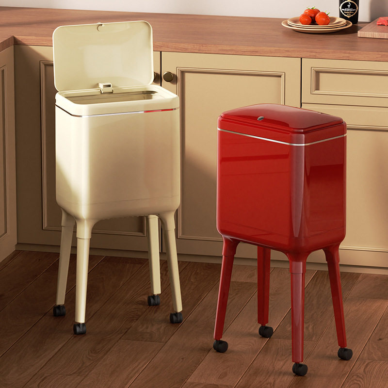 垃圾桶家用大号大容量高级感轻奢免弯腰厨房带轮按压式开盖垃圾筒