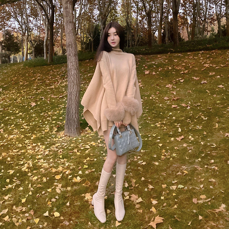 春季慵懒甜美中长款套头毛衣罩衫斗篷针织衫上衣加厚外套坎肩女冬