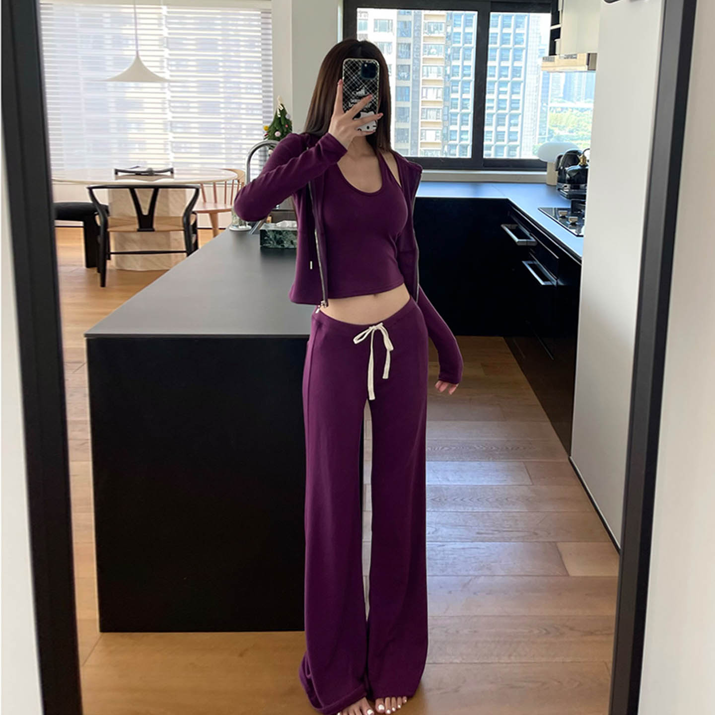 辣妹穿搭套装卫衣背心长裤女