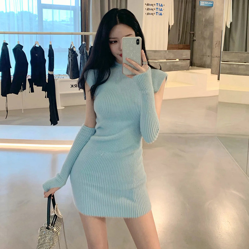 毛衣裙子针织打底裙修身性感包臀短裙显身材软糯辣妹连衣裙女秋冬