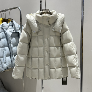小众设计感方块连帽泡芙羽绒服女短款休闲百搭宽松90白鸭绒外套潮