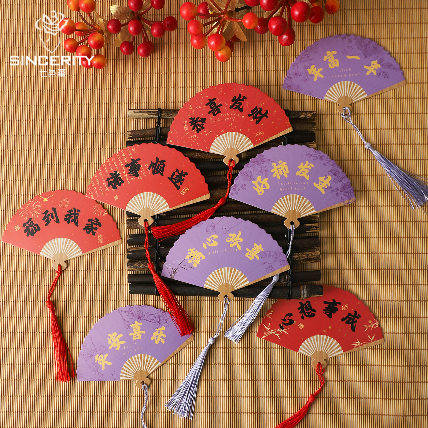 七色堇流苏扇子卡片鲜花装饰卡片花店花艺diy手工包装礼物礼盒卡