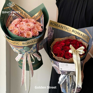 七色堇七夕新品烫金油画系鲜花包装纸加厚皮质鲜花花束防水纸资材