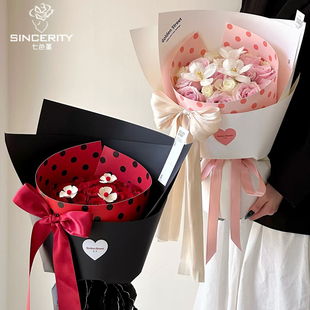 七色堇圆舞曲定型片包花只网红圆形波点造型片花艺鲜花包装纸