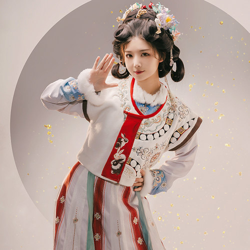 秋冬款套装交窬裙唐蕃兔唐制汉服