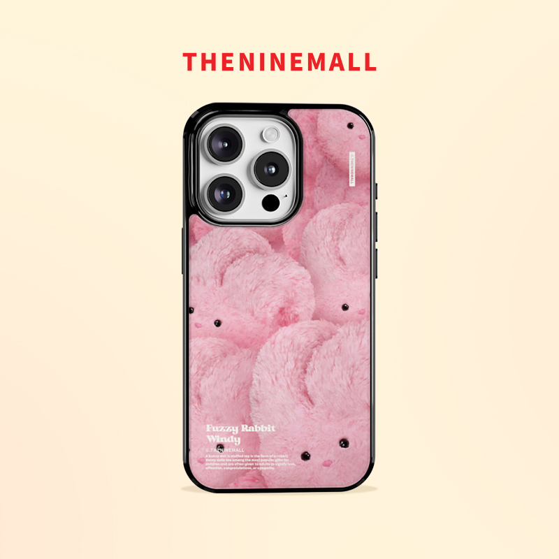 THENINEMALL 毛绒粉兔适用于苹果iPhone16 Pro Max手机壳粉色兔子全包可爱ins风仙女16pm高级感硬壳黑边新款