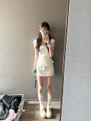 Lovedeath 白色娃娃领收腰上衣女包臀短裙甜辣妹套装 心软 神