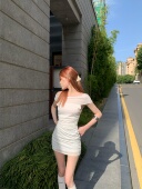 Lovedeath 白御缪斯 白色一字肩收腰包臀裙女纯欲网纱连衣裙女