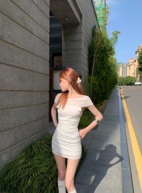 Lovedeath【白御缪斯】白色一字肩收腰包臀裙女纯欲网纱连衣裙女